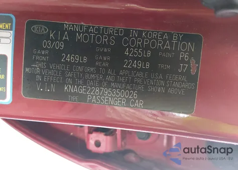 2009 Kia Optima Ex z USA, uszkodzony, nr VIN KNAGE228795350026